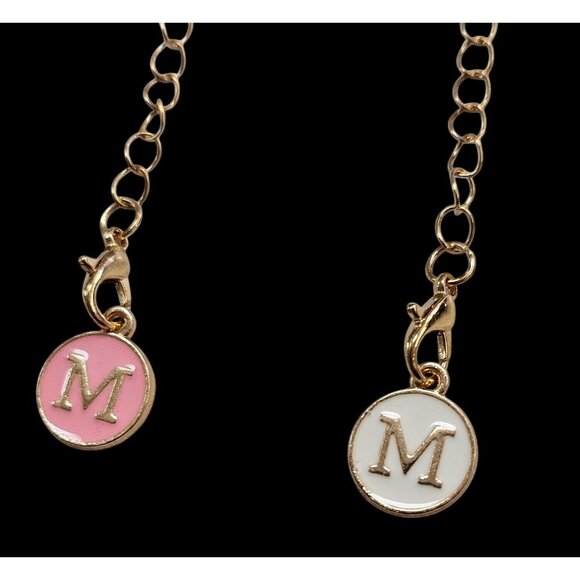 Gold-Tone Monogram "M" Charm Bracelet Extenders Pink & White Enamel Disc - Picture 2 of 6